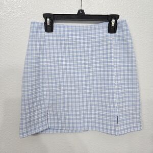 SHEIN Blue and White Plaid Mini Skirt
